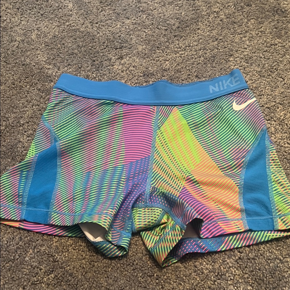 Nike Bright Multicolor Striped spandex Shorts - Blue Waistband